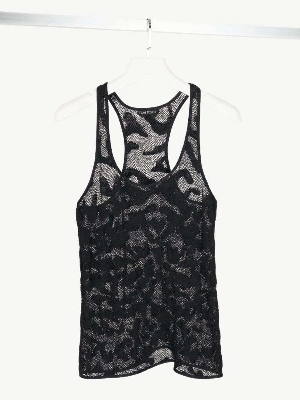 Tom Ford Black Cotton-Blend Spotted Crochet Knit Tank